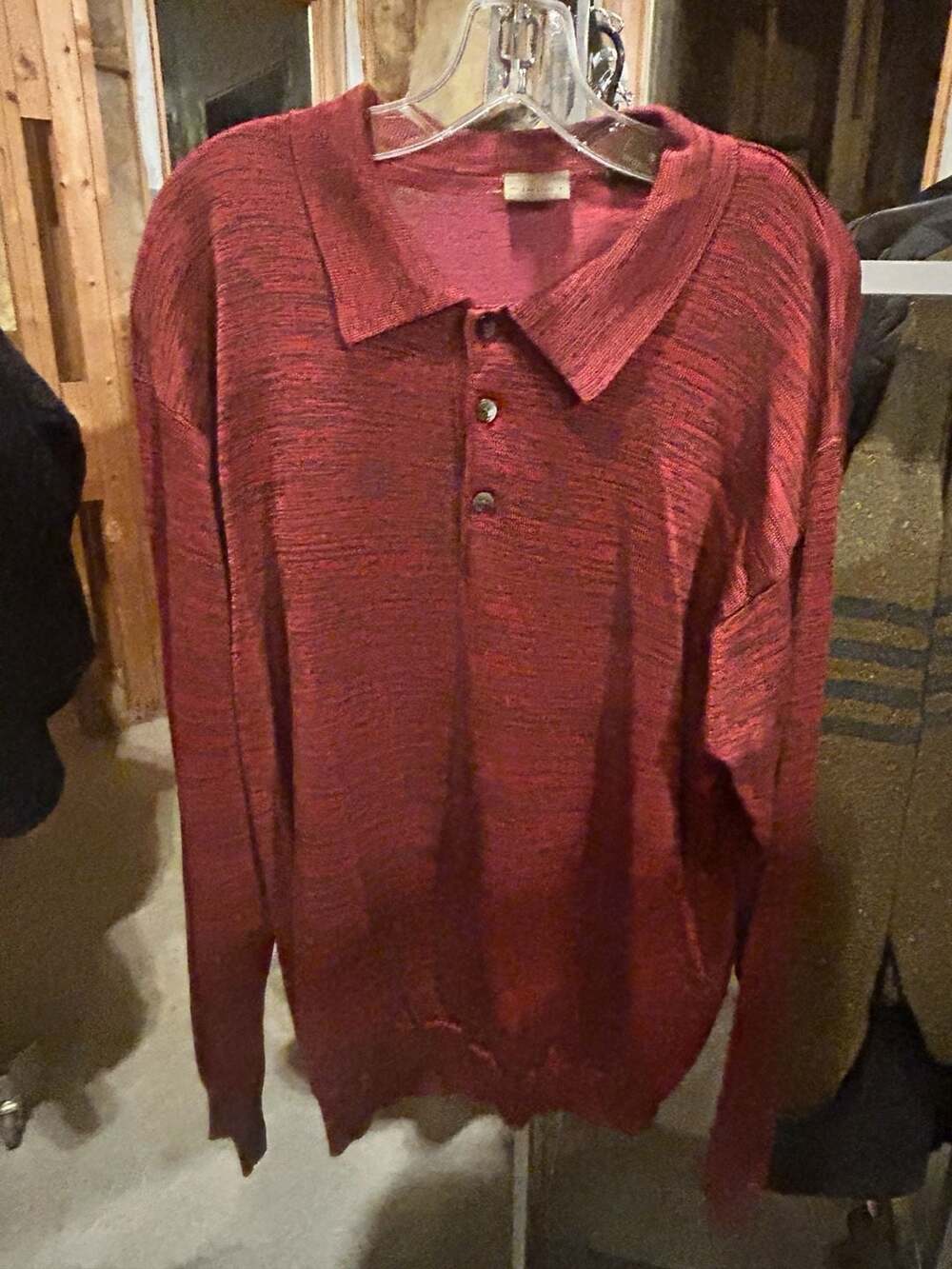 AXIST Men's Large Burgundy Long Sleeve Rayon Blend Knit Polo Sweater
